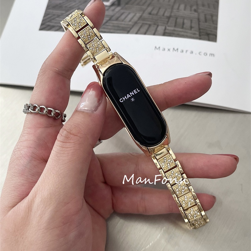 Dây đeo thay thế bằng thép không gỉ màu vàng hồng thời trang cho Xiaomi Band 3/4/5/6 Mi Band 4