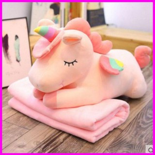 Bộ chăn gối văn phòng hình ngựa pony hồng - Hàng uy tín