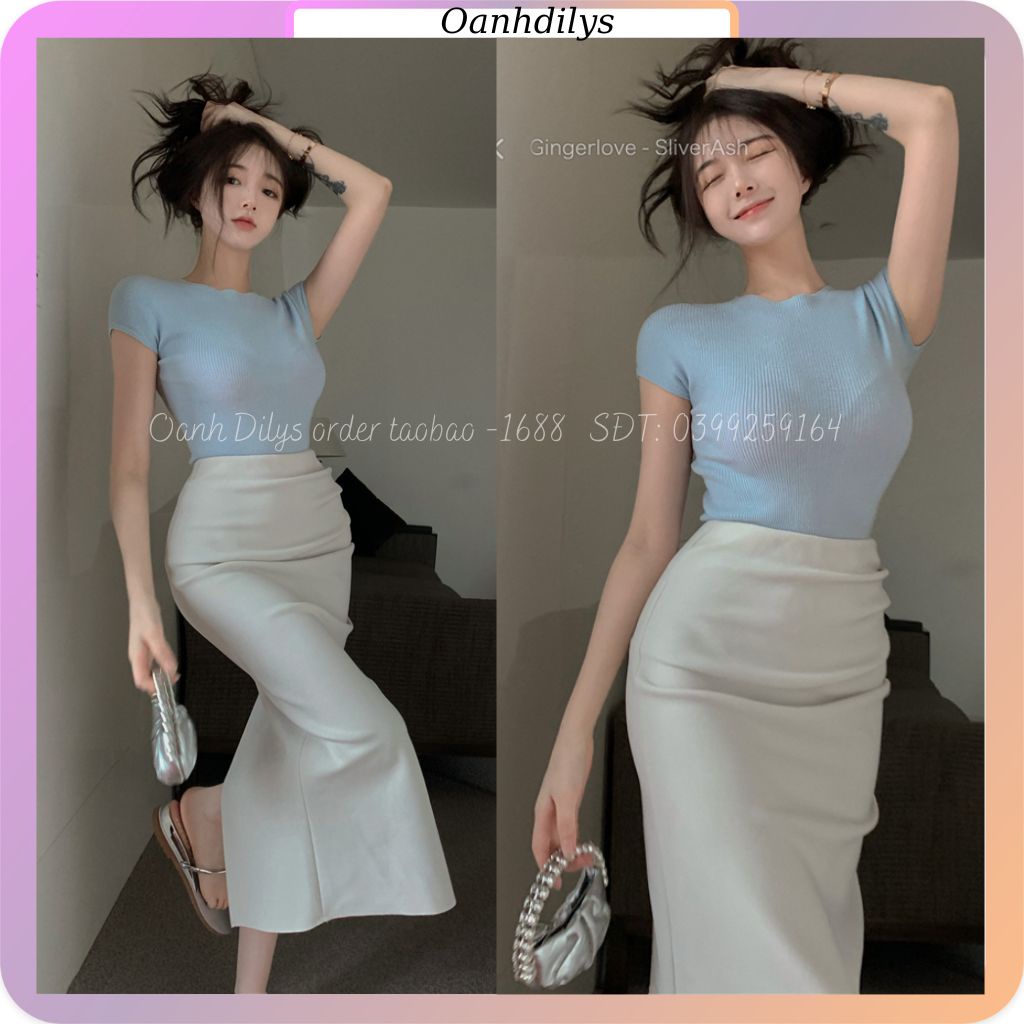 Sét áo thun len gân + chân vát bút chì nữ tôn dáng chất liệu cao cấp hàng order Taobao nhà Oanh Dilys