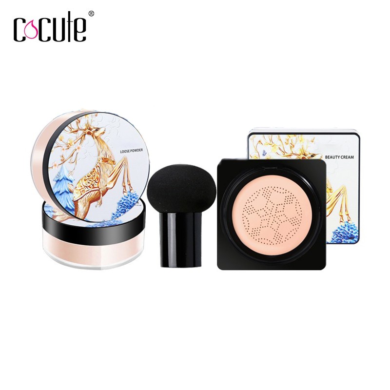 Bộ sản phẩm trang điểm kèm mút hình nấm thoáng khí tự nhiên hãng COCUTE