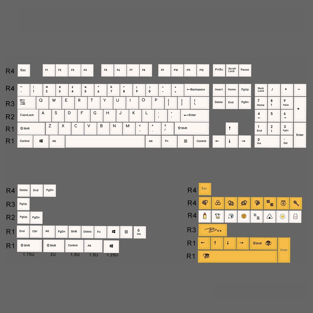 Set Keycap PBT nút bàn phím cơ phối màu Chalk, Honey Milk phù hợp nhiều layout cơ bản