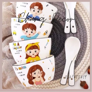 Chén Hàn Quốc Combo 4 chén sứ hình hoạt hình dễ thương,sẵn ít