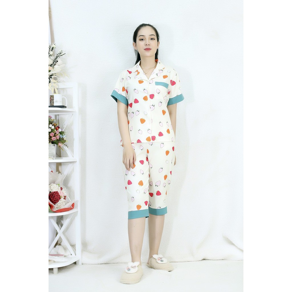 [HÌNH THẬT 100%] Bộ đồ Pijama nữ lửng họa tiết  HỌA TIẾT QUẢ DÂU - vải siêu lụa cao cấp - Cực Kì Sang Chảnh | BigBuy360 - bigbuy360.vn