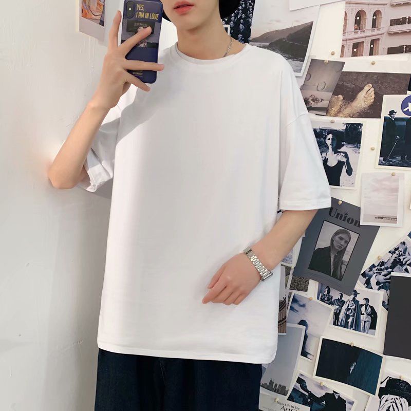 AMOI Áo Thun Ngắn Tay Dáng Rộng Phối Rách Thời Trang Hip Hop Hàn Quốc Dành Cho Nam