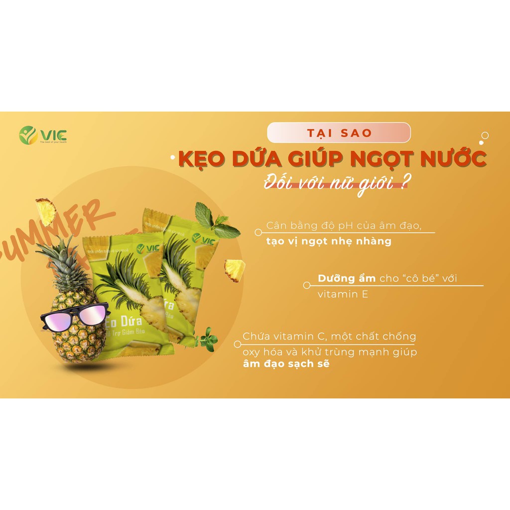 Kẹo dứa giảm cân VIC chính hãng giá rẻ nhất ngọt nước cho nam cho nữ giảm cân an toàn hiệu quả túi 7 viên