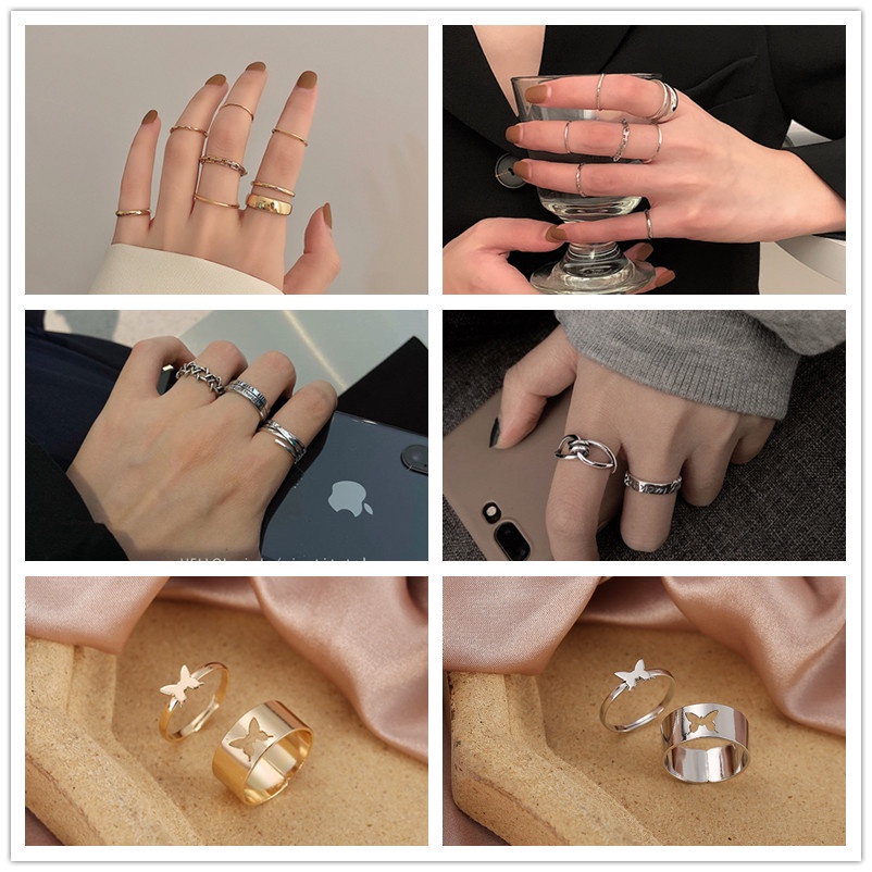 Set 50 Nhẫn Đeo Tay Kim Loại Phong Cách Hàn Quốc Cho Nữ