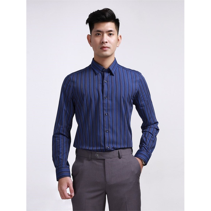 Áo sơ mi nam dài tay Aristino sợi sồi from slim tà lượn  ALS04708