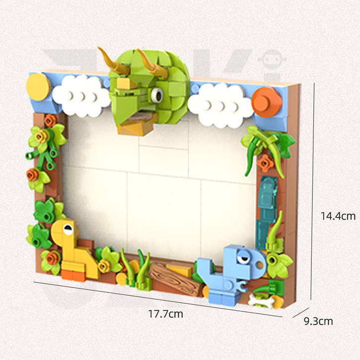 Đồ Chơi Lắp Ráp Kiểu Lego Mô Hình Khủng Long T-REX DINOSAUR JAKI Kiêm Hộp Đựng Bút, Khung Ảnh Để Bàn, Giá Đỡ Sách