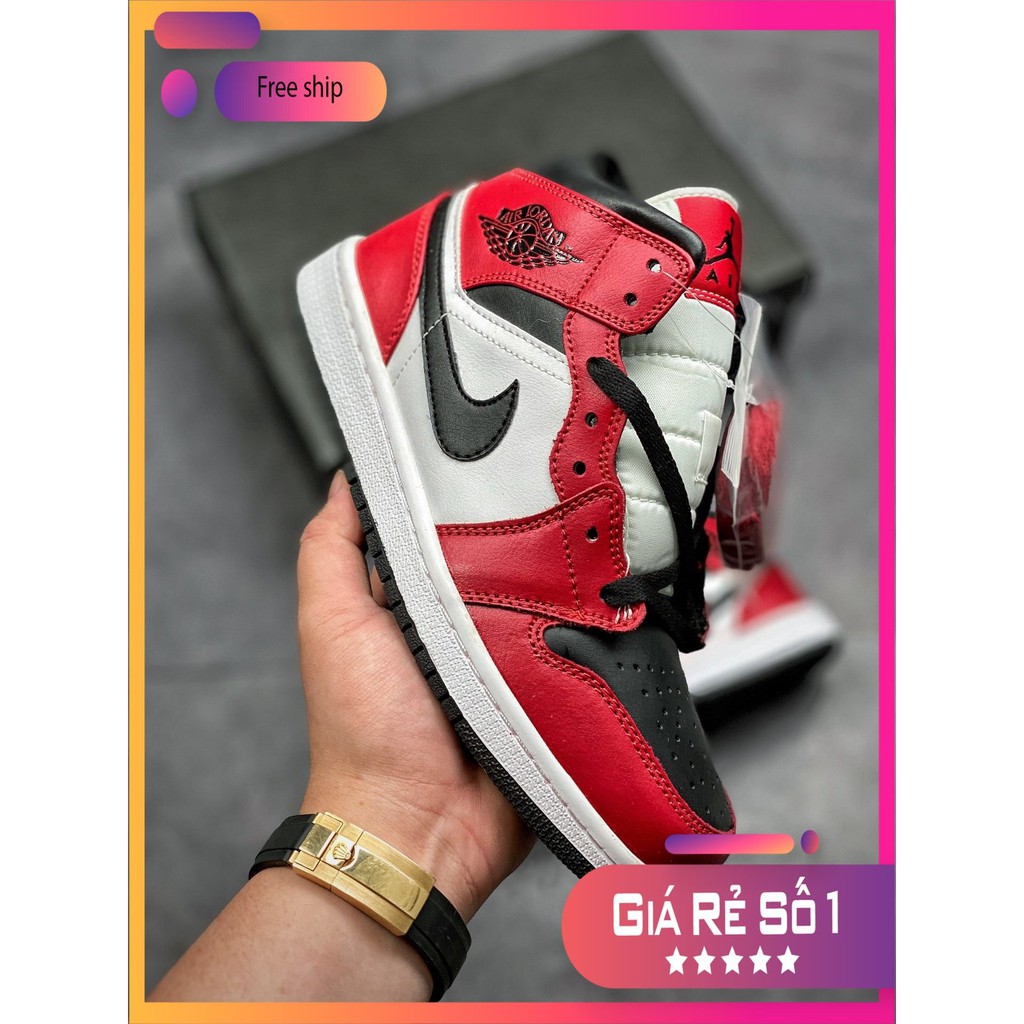 (FULL BOX + QUÀ TẶNG) Giày thể thao Air Jordan 1 Mid Chicago Toe cao cổ siêu đẹp dành cho nam và nữ .