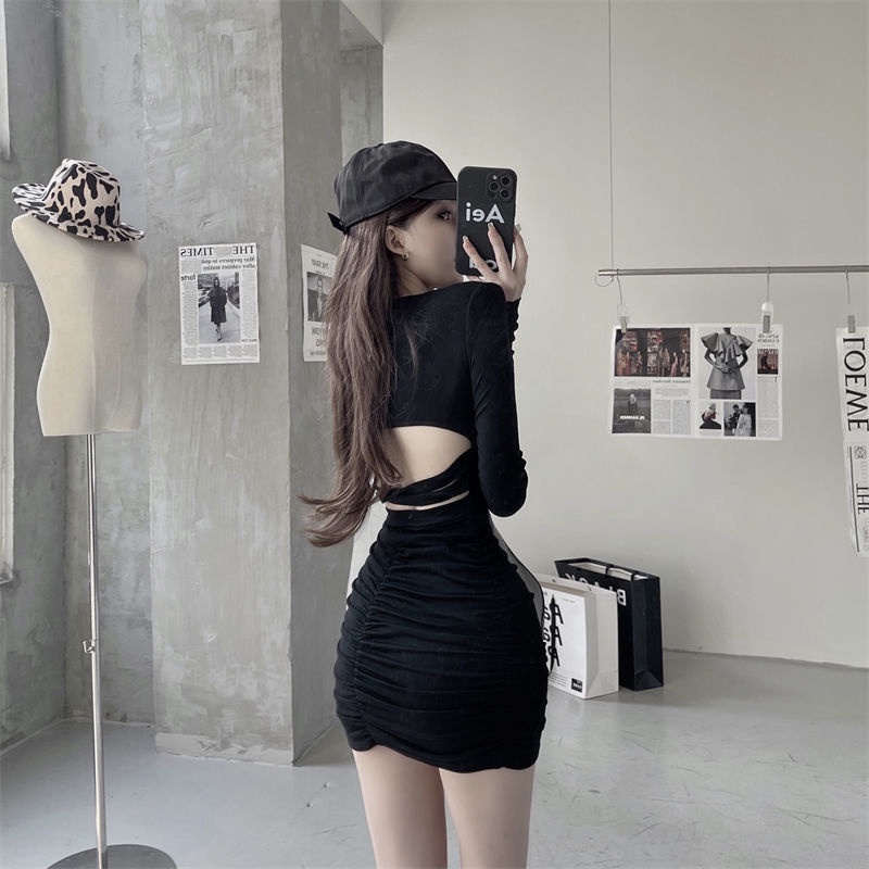 COZOK Đầm tay dài cổ vuông thiết kế ôm sát tôn dáng