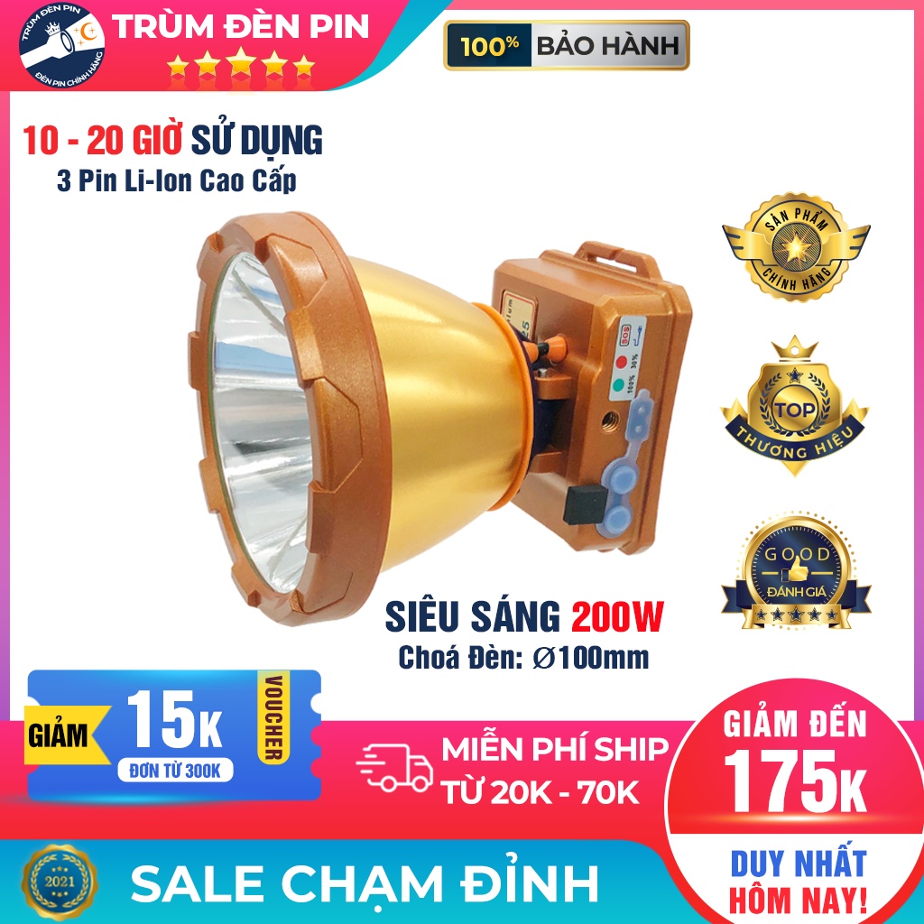 Đèn pin đội đầu SUNCESSA  K25 LED 200w siêu sáng chiếu xa chống nước ánh sáng Vàng và Trắng đèn đeo đầu soi ếch dã ngoại