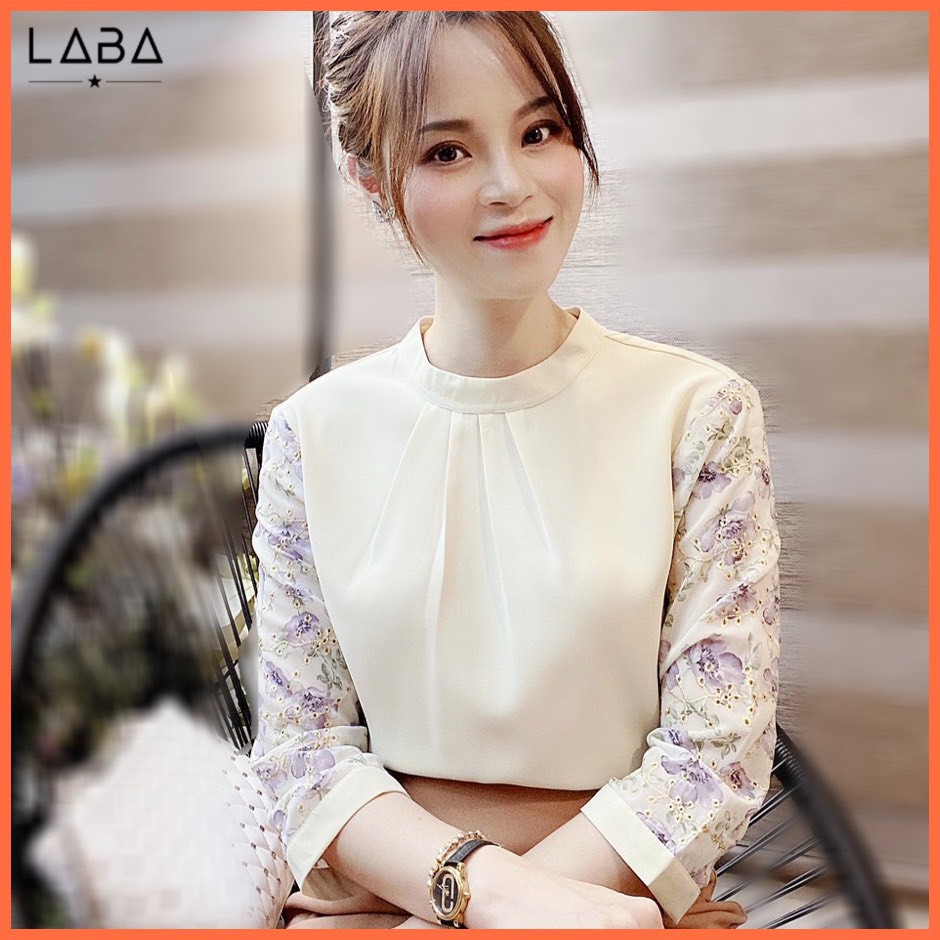 Áo công sở nữ chất mát mịn chiffon mầu be nữ tính, thanh lịch, áo kiểu nữ công sở cổ trụ vải đẹp chất mát thời trang