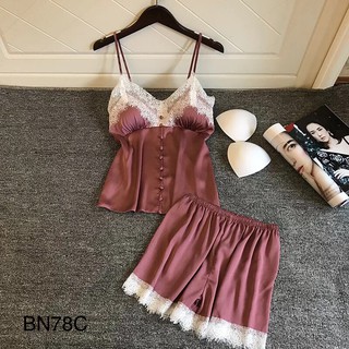 Bộ ngủ lụa viền ren trắng quyến rũ – BN78C