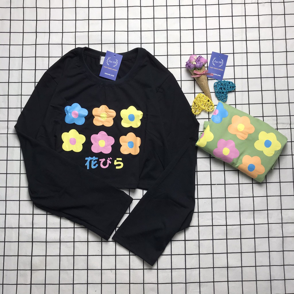 Áo Croptop Nữ Tay Dài In Hình Bông Hoa  Lapi VN Phong Cách Ulzzang  Freesize Phom Rộng, Áo Thun Unisex