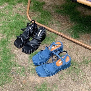 [Order- Sẵn xanh sz 38] Sandal dây đế xuồng 7cm