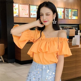 Áo Kiểu Trễ Vai Phối Bèo Nhún Thời Trang Mùa Hè Cho Phái Nữ