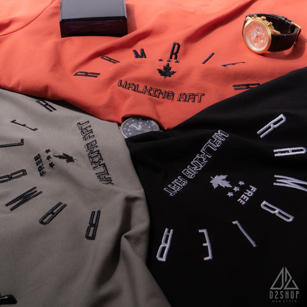 Áo thun nam D2shop thêu chữ RAMBLER, 3 màu