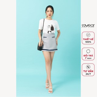 Chân váy ngắn A công sở 92WEAR 2 màu, phối viền JAW0739