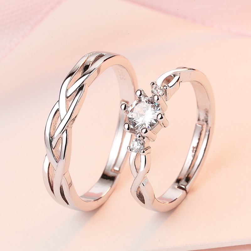 1 Cặp Nhẫn Hở Đồng Đính Đá Zircon Hình Vương Miện Dễ Điều Chỉnh Cho Cặp Đôi