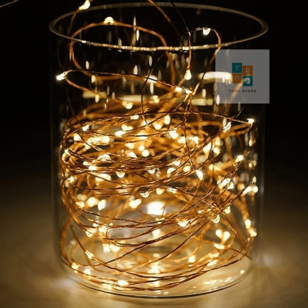Dây Đèn Led Xài Pin AA 3 Mét 30 Bóng Đom Đóm Fairylight Màu Vàng Nắng, Không Nháy.trộn màu