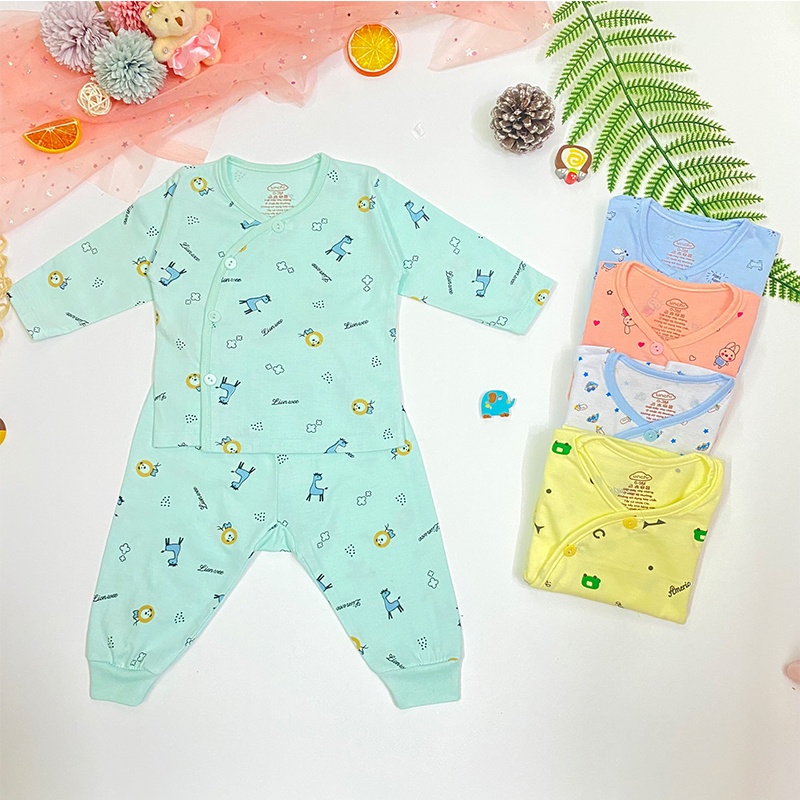 Bộ Dài Tay Cho Bé Sơ Sinh Khuy Lệch In Họa Tiết 3-9kg BR54 _ B2
