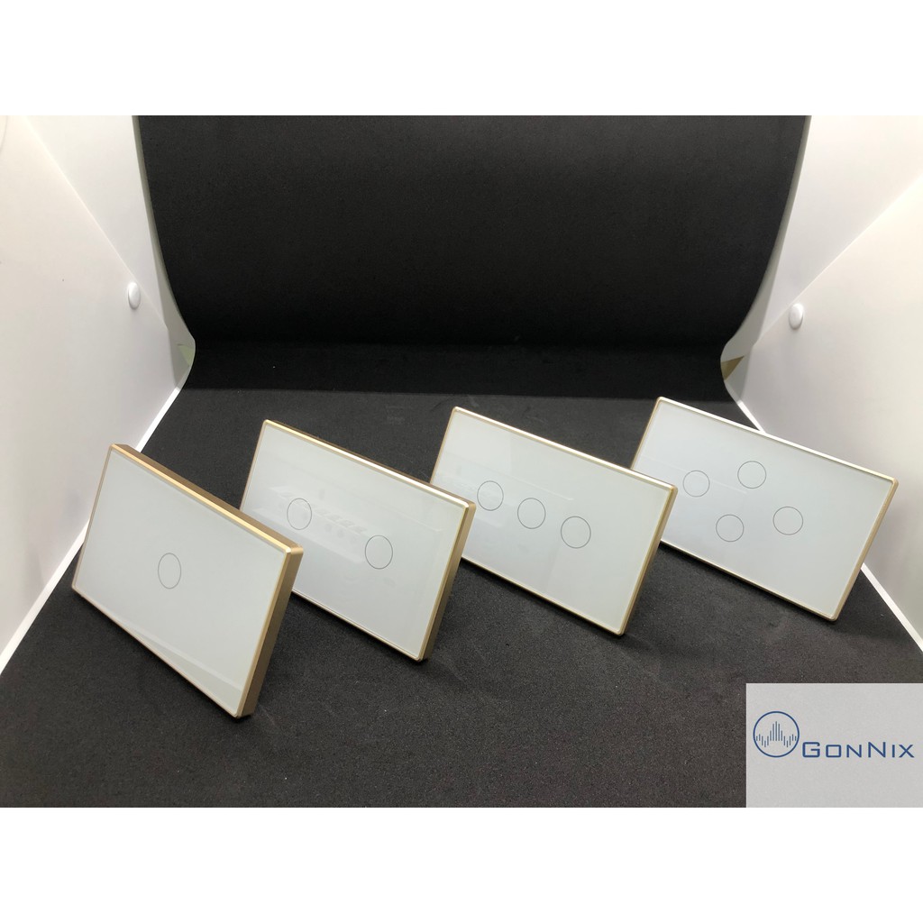 Công tắc thông minh wifi Tuya có viền nhôm vàng hình chữ nhật