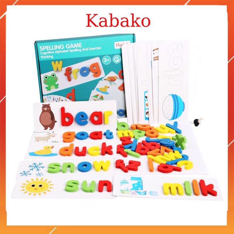 Spelling game bộ ghép chữ bằng gỗ cho bé spelling game chữ cái tiếng anh 52 bộ thẻ học ghép chữ KABAKO KBK026.