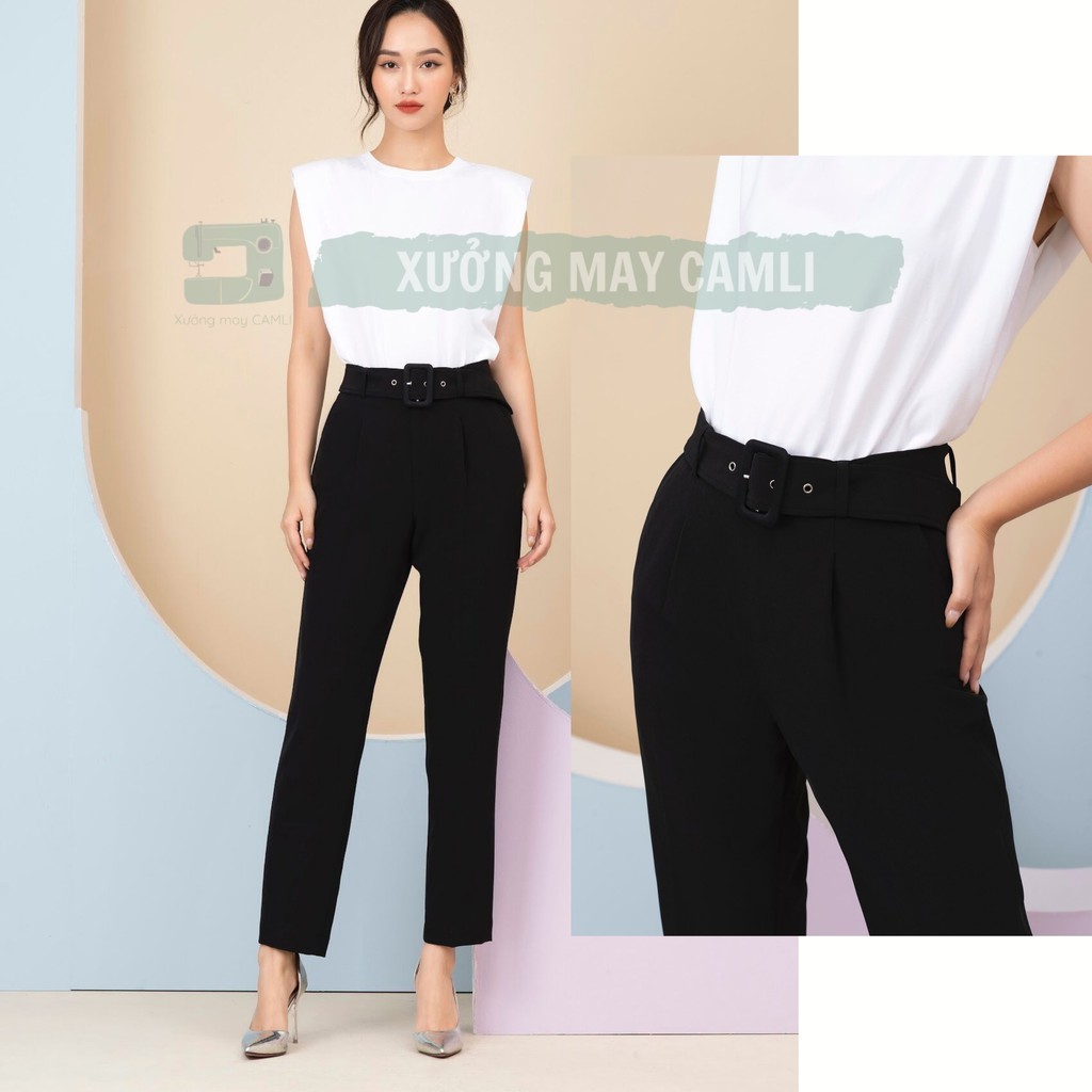 Quần baggy T.O.P S.H.O.P nữ KÈM BELT, chất tuyết mưa, 2 màu, tôn dáng - văn phòng - đi chơi