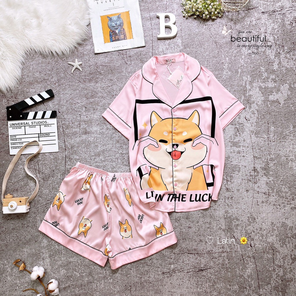 Đồ bộ nữ, pijama lụa Latin cao cấp,áo cộc quần cộc nhiều màu cute hàng thiết kế Boo 02 | BigBuy360 - bigbuy360.vn