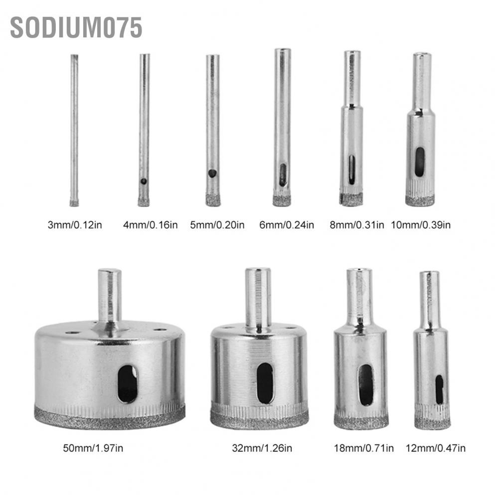 Có thể bán buôn 10Pcs/Set Diamond Coated Core Drill Bit 3~50mm Hole Saw for Tile Ceramic Glass Porcelain Marble Sodium075 Hàng giao ngay