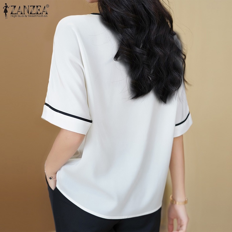Áo thun ZANZEA cổ tròn màu trơn phong cách thời trang đường phố Pháp cho nữ