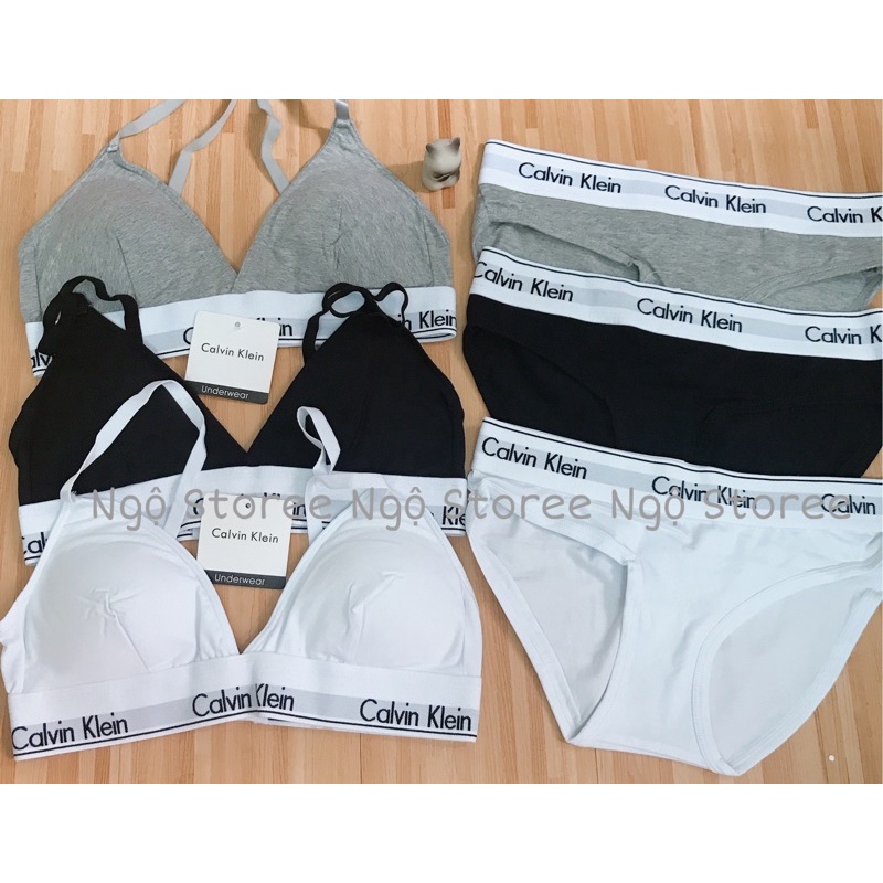 (NGỘ SẴN) Set đồ lót CK Calvin Klein có mút cài lưng đen trắng ghi xám