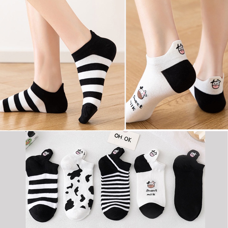 Vớ Nữ 5 Kiểu Họa Tiết Bò Sữa Siêu Dễ Thương Cho Nữ