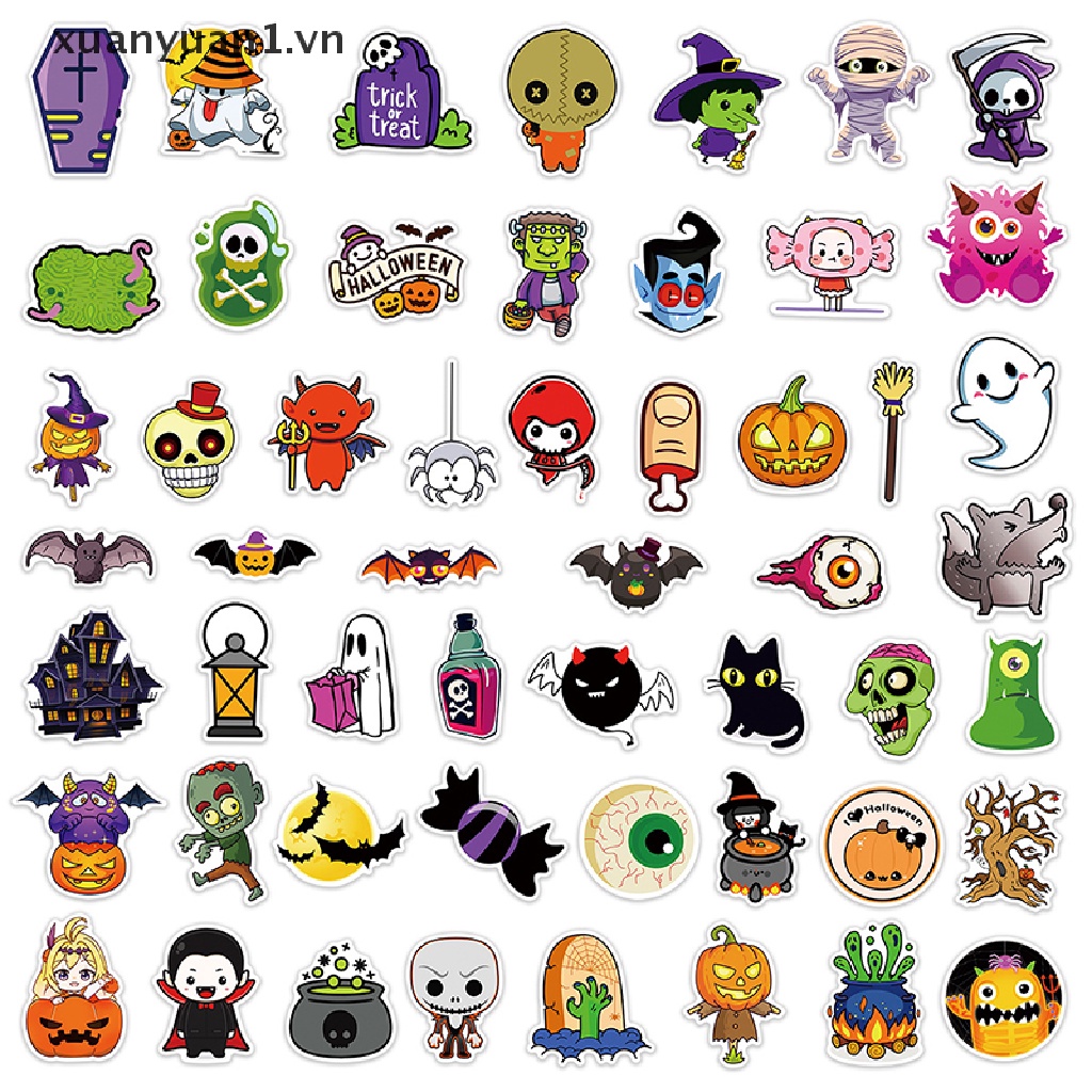 Set 50 Miếng Dán Trang Trí Sổ Tay Chủ Đề Halloween