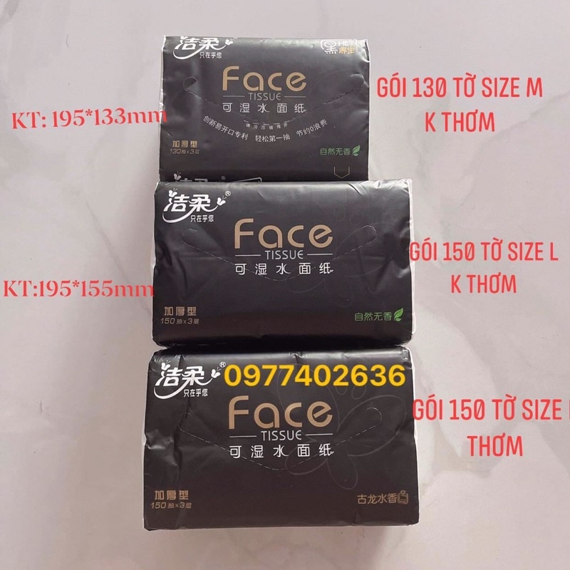 Combo xách 3 gói giấy Face đen thơm 150 tờ
