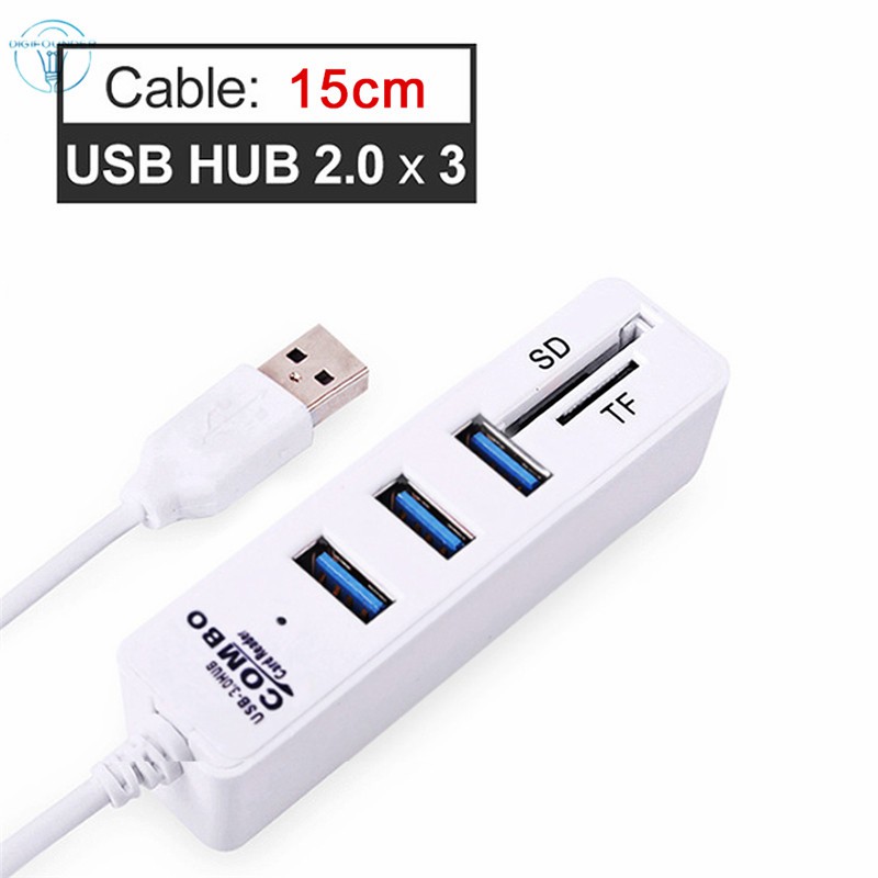 DG 3 Ports High Speed USB 2.0 Hub Splitter Multi USB Combo 2 in 1 SD/TF Card Reader for PC