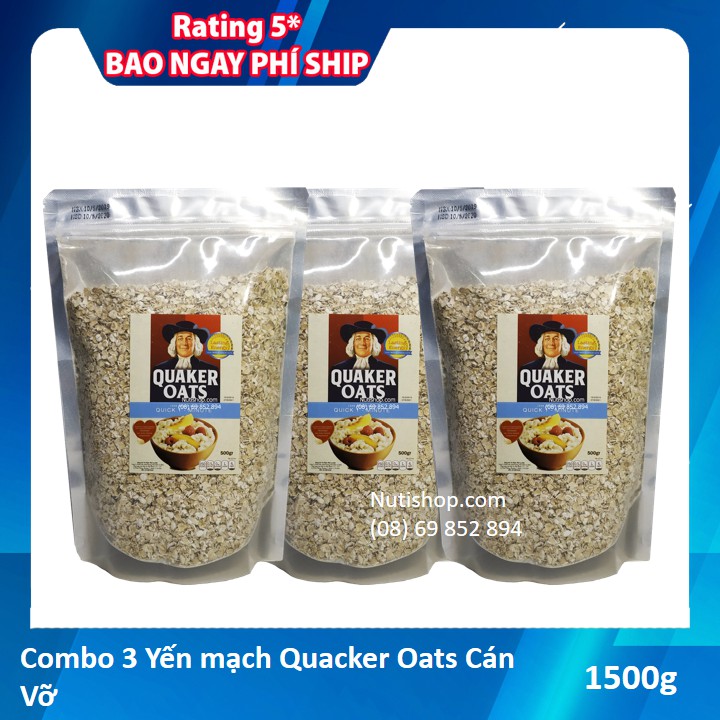 Combo 3 gói Yến mạch Quaker Oats cán vỡ 500g