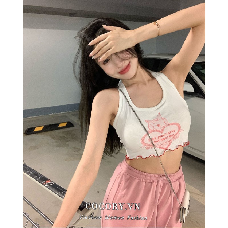 Cocory vn Áo Hai Dây In Họa Tiết Thời Trang Mùa Hè Quyến Rũ Cho Nữ