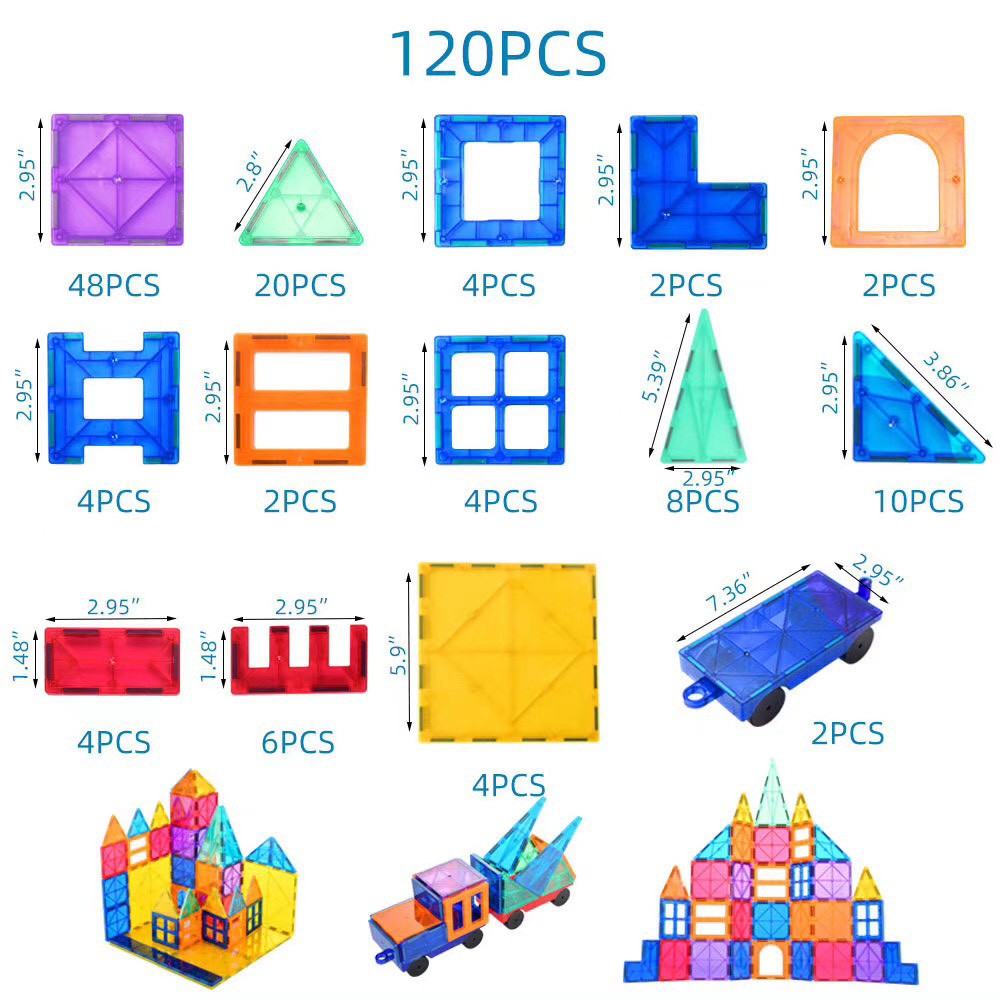 [Duy nhất tại Việt Nam] Đồ chơi  xếp hình nam châm trong suốt Magna tiles 120 chi tiết xếp hình 3d đồ chơi thông minh