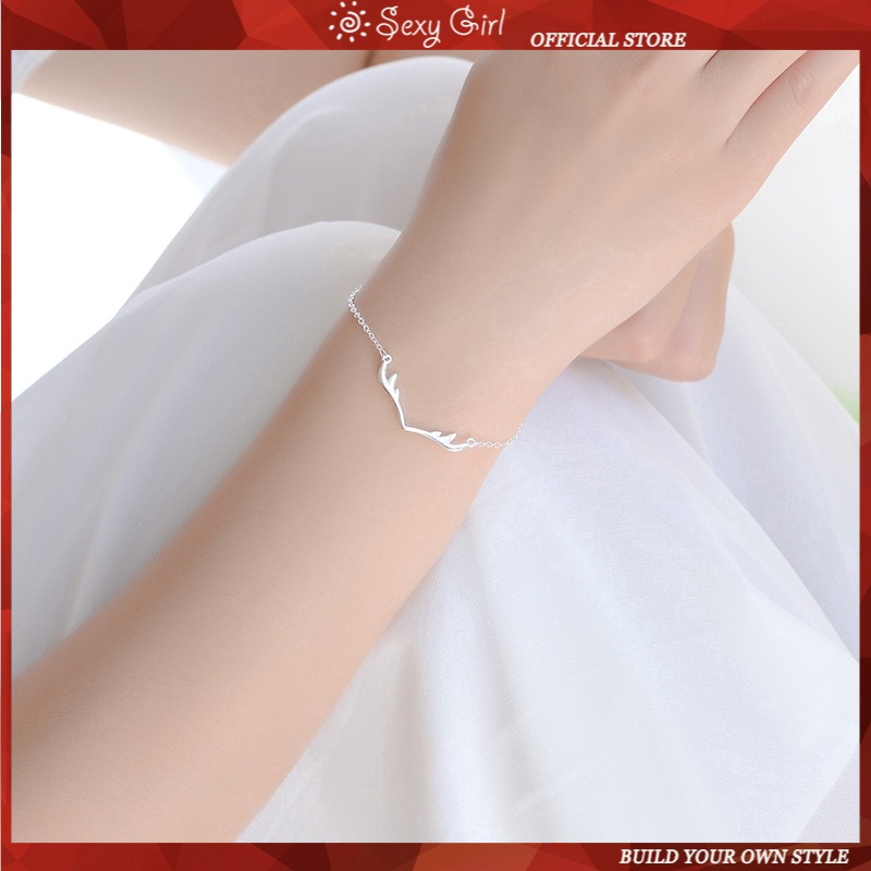 Vòng Tay Mạ Bạc Hình Sừng Hươu Nhỏ Dễ Thương Có Thể Điều Chỉnh Phong Cách Hàn Quốc Cho Nữ