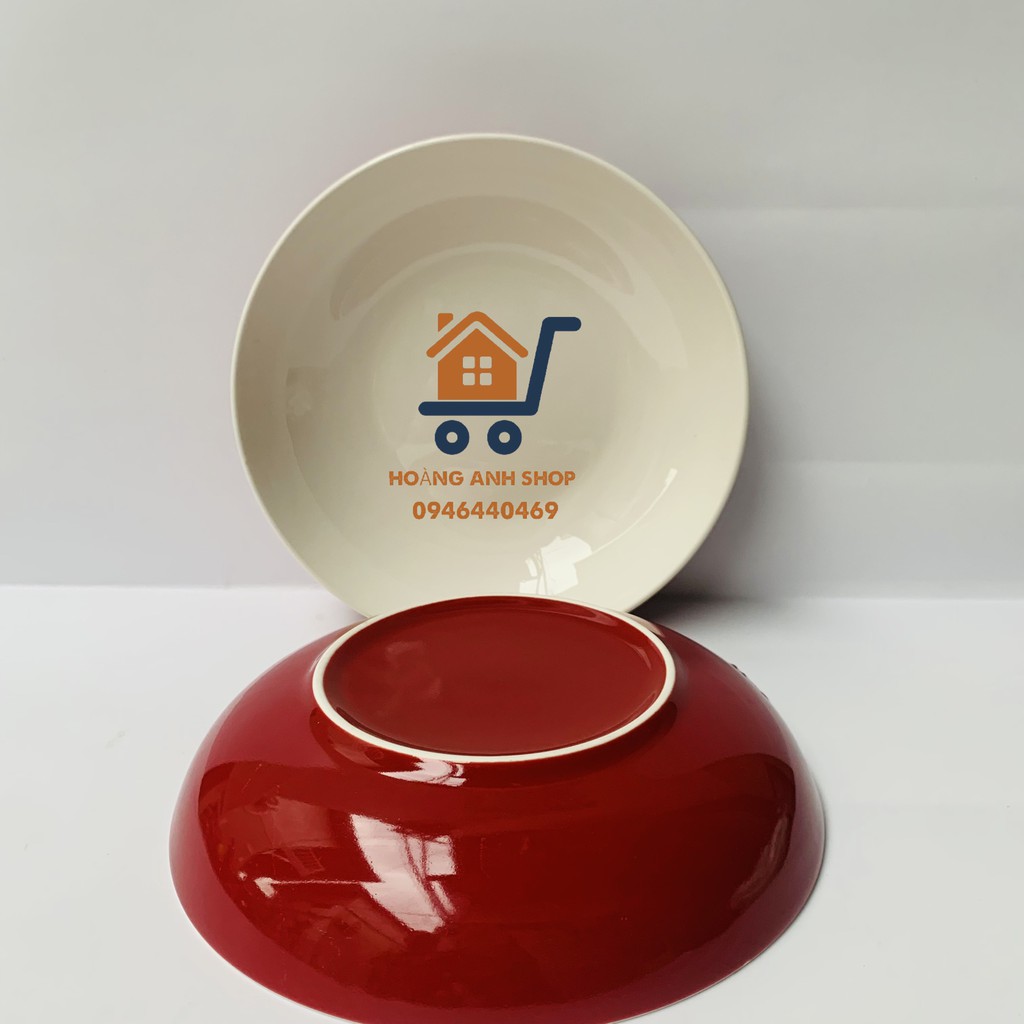 Dĩa Sứ Sâu Lòng 20cm Cao 3cm - Màu Đỏ Pastel - Đĩa Sứ Tráng Men Cao Cấp