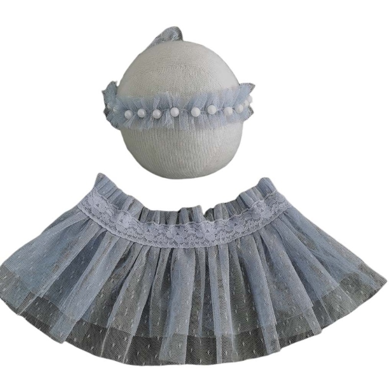 Set Băng Đô Và Chân Váy Ren Đính Ngọc Trai Dùng Làm Phụ Kiện Chụp Ảnh Cho Bé Sơ Sinh