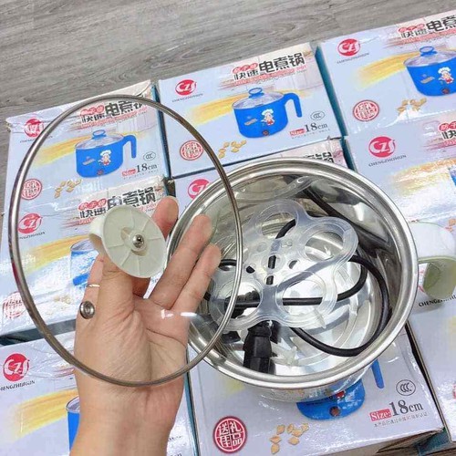 Ca nấu mì đa năng có lồng hấp - Freeship - Bếp điện nồi tráng men hấp, chiên, xào, lẩu, cháo, soup