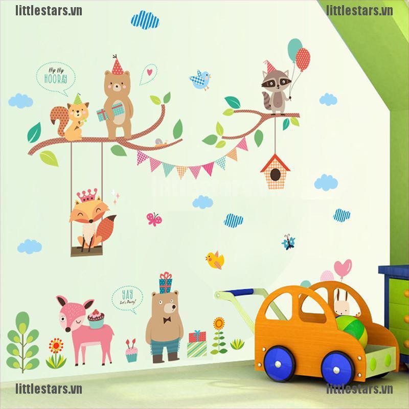 Sticker Dán Tường Hình Các Con Vật Trong Rừng Cây Dùng Trang Trí