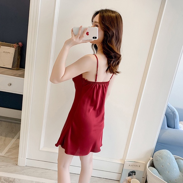 [Dưới 55kg][ LL 413-1] váy ngủ lụa satin phối hoa thiêu sexy - đầm ngủ cao cấp ( mẫu này có đầm thôi nhé)