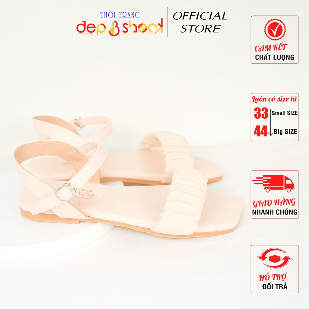 Sandal nữ học sinh quai ngang nhún xằng đan đế bằng bigsize 42 43 Depvashock