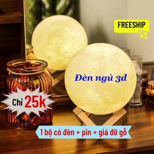 Đèn Ngủ LED Hình Mặt Trăng, Đèn Ngủ Để Bàn 3D Trang Trí Độc Đáo Có Giá Đỡ