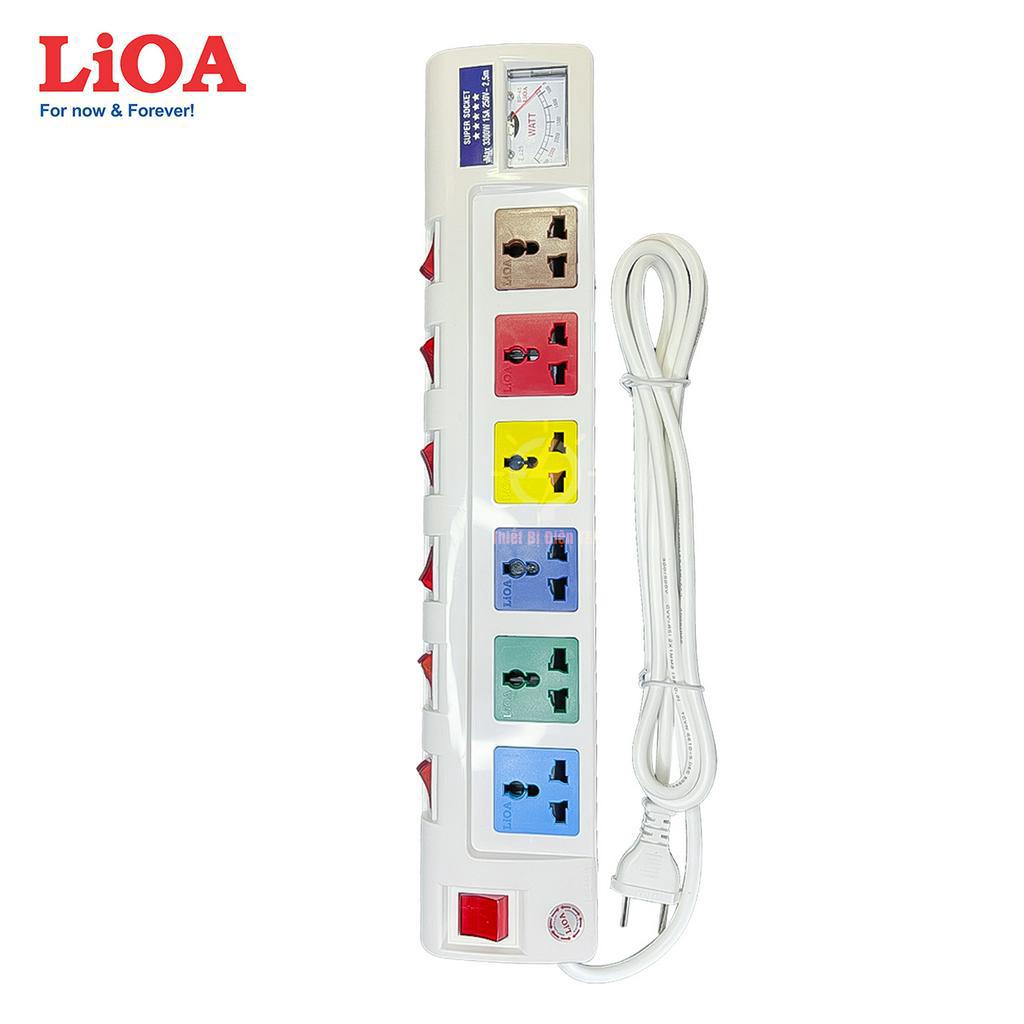 Ổ cắm LiOA 3 lỗ - 4 lỗ - 5 lỗ - 6 lỗ OFSSA2.5-2 có đồng hồ đo Watt, công suất 3300W - Hàng chính hãng