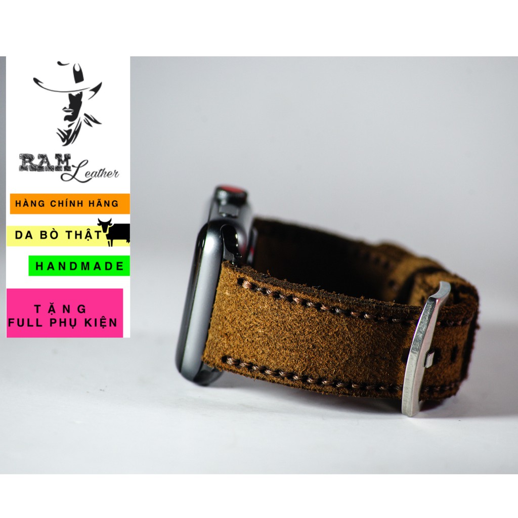 Dây đồng hồ RAM Leather 1960 cho CASIO 1200, AE 1200, 1300, 1100, A159 , A168 , Size 18 da bò lộn nâu