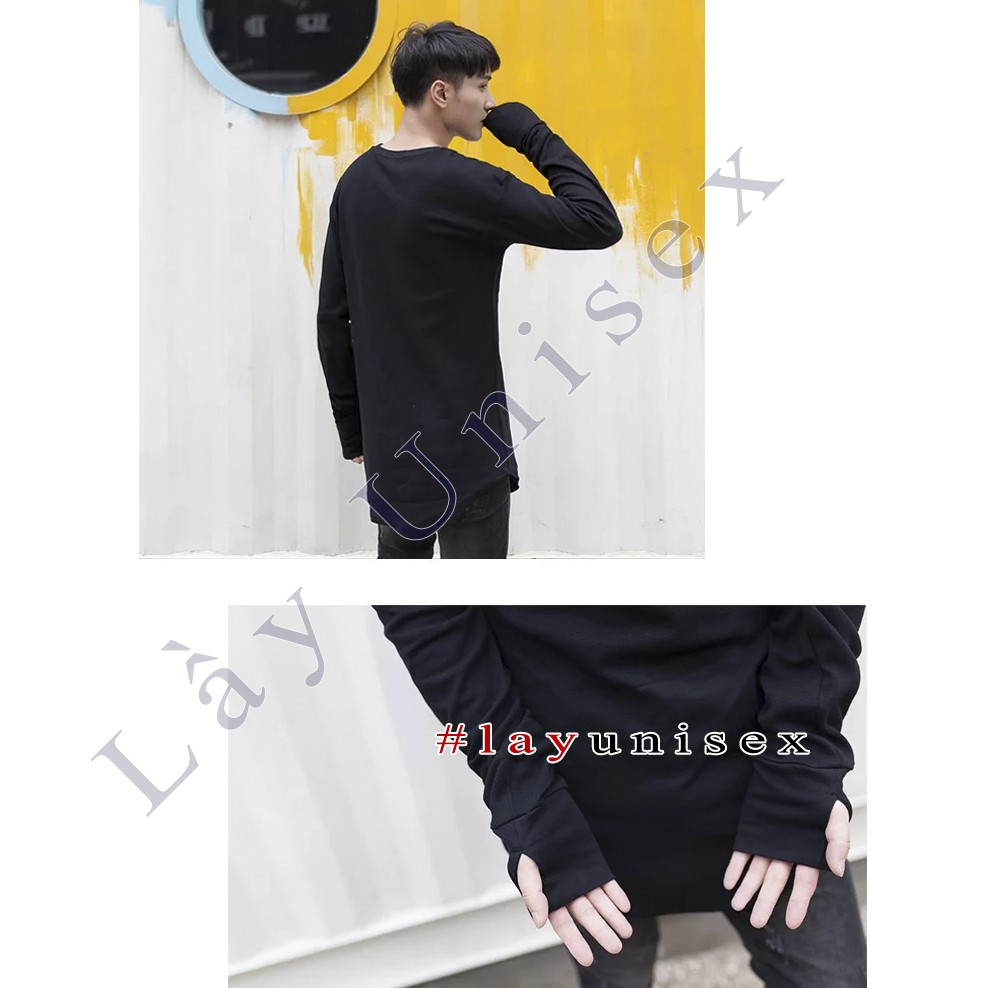 Áo thun nam tay dài Longtee xỏ ngón Đen/Trắng | BigBuy360 - bigbuy360.vn